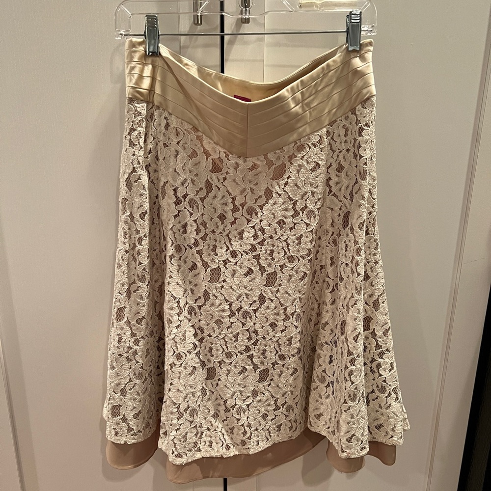 Lace A-Line Silk & Tulle Cream Colored Skirt